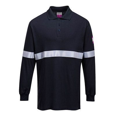 FR03 - Flame Resistant Anti-Static Long Sleeve Polo Shirt with Reflective Tape Navy - Image 1